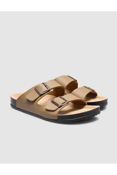 Cabani 100% Genuine Leather Buckle Detailed Mink Men's Slippers