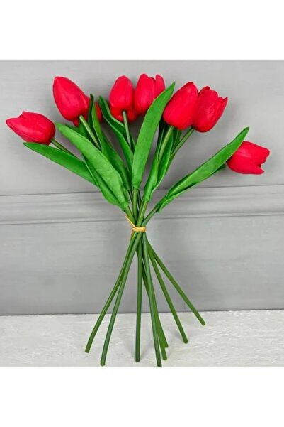 YASİMA Red Color Real Textured 5Pcs Artificial Wet Tulip Bouquet