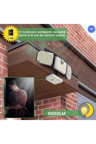 G-Merc Solar LED Outdoor Lamp 3000lm, 181 LED, Sensor, 3 Modes, IP65, 2400mAh, Remote Control, 10h Battery