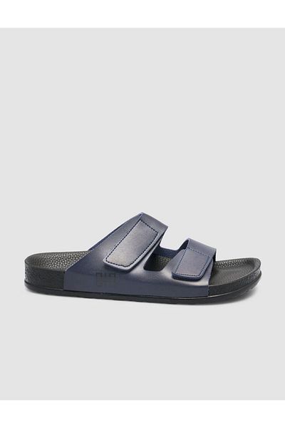 Cabani 100% Genuine Leather Velcro Navy Blue Men's Slippers