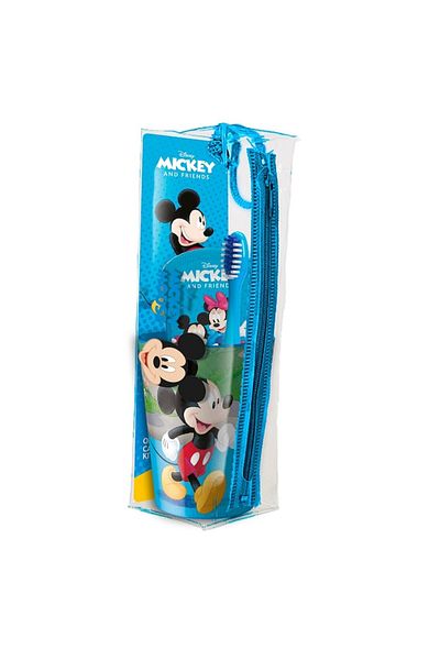 Mickey Mouse Mr.White Mickey Mouse Children's Travel Set Toothbrush with Suction Cup, Water Glass and Children's Toothpaste Ar