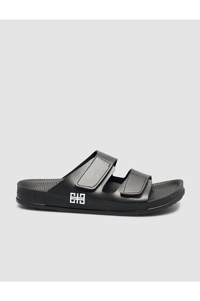 Cabani 100% Genuine Leather Velcro Black Men's Slippers