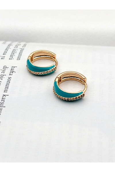 Siya Silver Altın Kaplama Çapraz Zirkon Taşlı Mineli Çelik Halka Küpe - 1,6 cm