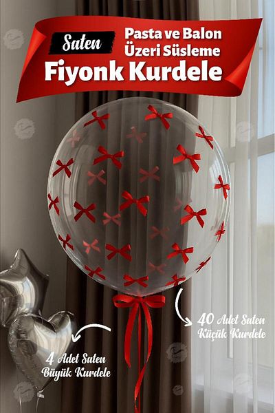 t tuğset etiket Bow Ribbon on Cake Balloon 4 Large Ribbon + 40 Small Ribbon-T1436-