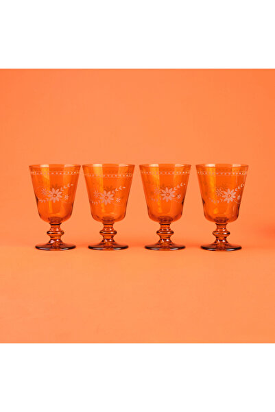 Rakle Nazenin 4'lü Ayaklı Su Bardağı Seti - Amber - 280 ml