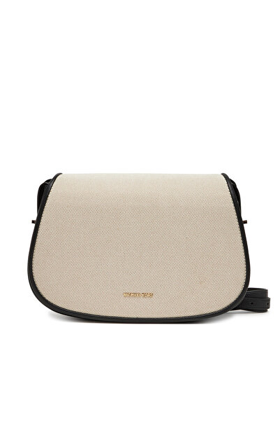 Michael Kors حقيبة كتف نسائية من القماش المنسوج بحواف جلدية وحزام قابل للتعدي...