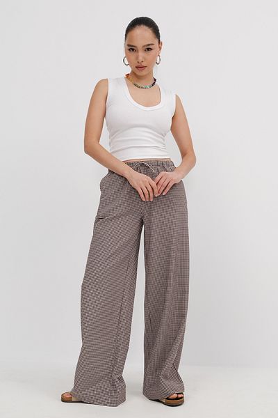 Addax Elastic Waist Gingham Trousers Pn17390