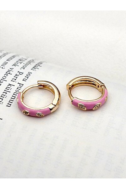 Siya Silver Altın Kaplama Göz Detaylı Mineli Çelik Halka Küpe - 1,6 cm