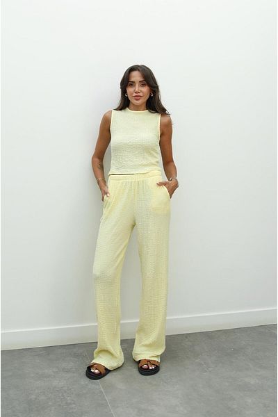 Havoş Yellow Textured Blouse Pants Set