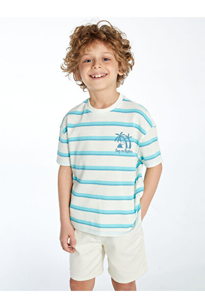 LC Waikiki Gestreiftes Jungen-T-Shirt mit Rundhalsausschnitt