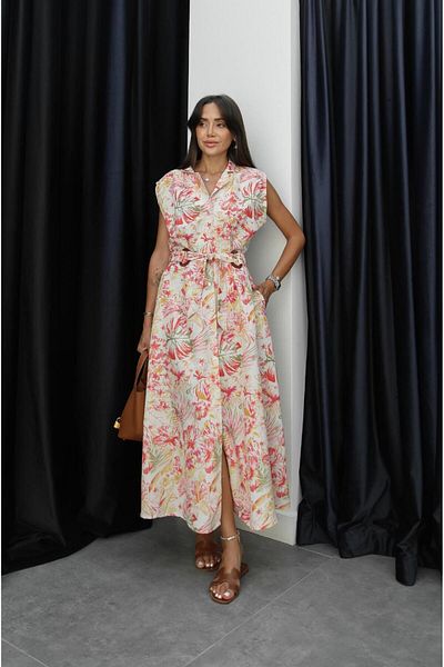 Havoş Ecru Lorre Floral Patterned Linen Blend Dress