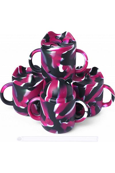 Lyasil Set of 4 Lyasil baby cups, silicone, black/purple/white, 14 x 14 cm
