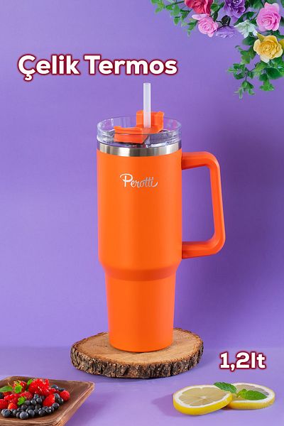 Perotti 17236-5 Colte V2 Stainless Steel Sportsman Thermos Cup Flask Orange 1.2 Lt