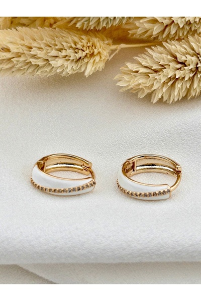 Siya Silver Altın Kaplama Çapraz Zirkon Taşlı Mineli Çelik Halka Küpe - 1,8 cm