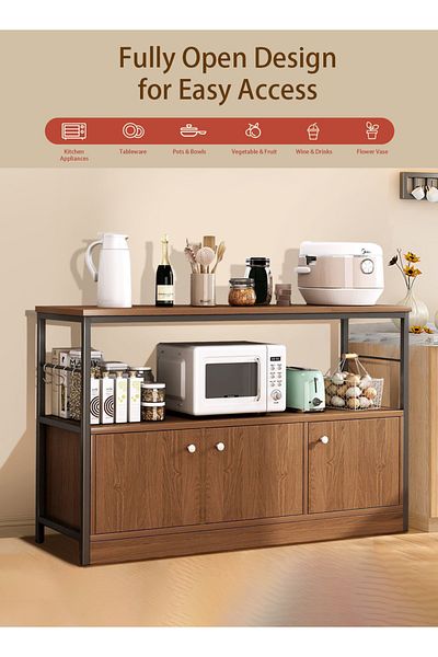 EqiEch 2 Tier Cabinet with Shelves, Drawer and Hooks - Sideboard,120*30*78cm