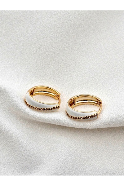 Siya Silver Altın Kaplama Çapraz Zirkon Taşlı Mineli Çelik Halka Küpe - 1,8 cm