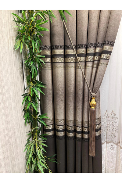 NİVEMESHOME Nivemeshome Samandağ ft 614286 V_5302 Brown 1/3 Tight Pleated Background Curtain Apm