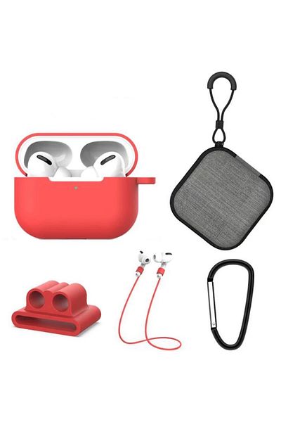 THD Extended 5-in-1 set for protecting Apple Airpods Pro headphones, red