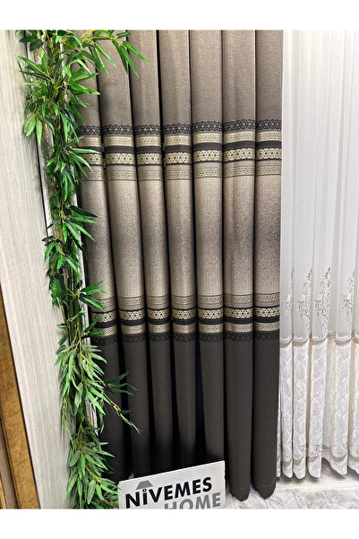 NİVEMESHOME Nivemeshome Samandağ ft 614286 V_5302 Brown 1/3 Tight Pleated Background Curtain Apm