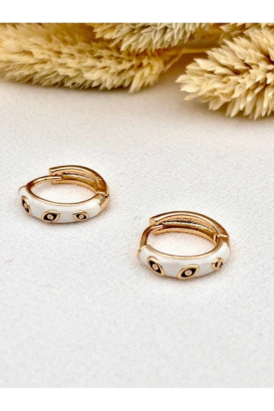 Siya Silver Altın Kaplama Göz Detaylı Mineli Çelik Halka Küpe - 1,6 cm