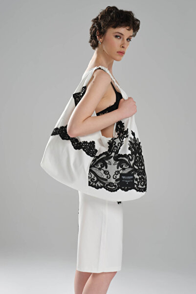 tw3 Geantă de damă din țesătură cu aplicații din dantelă