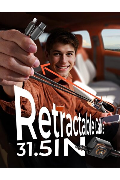 Kipgsm 69W Hızlı Sarj Destekli Geri Çekilebilir 4in1 Araç İçi Sarj Aleti 180° Dönebilir USB-C Çakmaklık