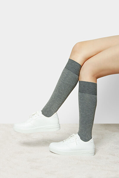 Buluş Organic Pachet de 2 șosete pentru femei din viscoză antracit până la genunchi