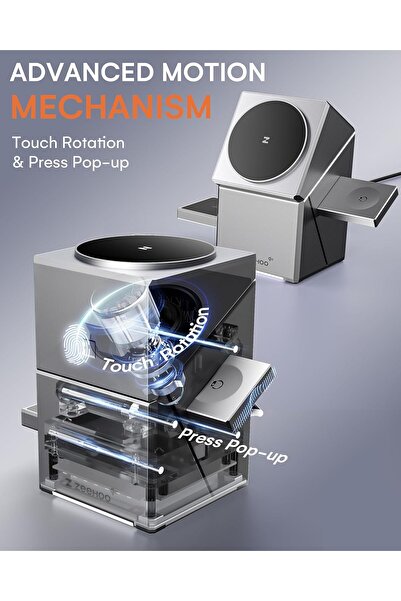 ZEEHOO 3-in-1 MagSafe Qi2 15W Wireless Charging Station (Auto-Rotating, 30W Adapter Included)