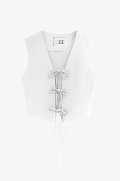 HAKKE Tie-Up Linen Look Blouse Vest