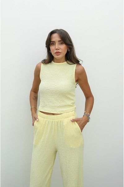 Havoş Yellow Textured Blouse Pants Set