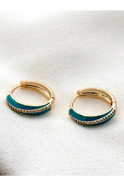 Siya Silver Altın Kaplama Çapraz Zirkon Taşlı Mineli Çelik Halka Küpe - 2 cm