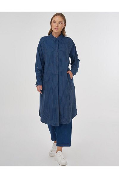 Kayra Lace Detailed Long Tunic Indigo