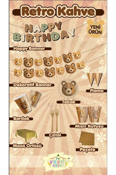 Mini Parti Mini Party Store Retro Coffee Teddy Bear Party Set
