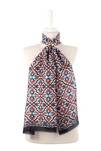 Bursa İpek Black Ivy Pattern Voile Silk Scarf