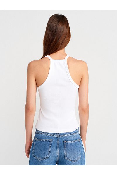 Dilvin 21106 Button Detailed Strappy Undershirt-White