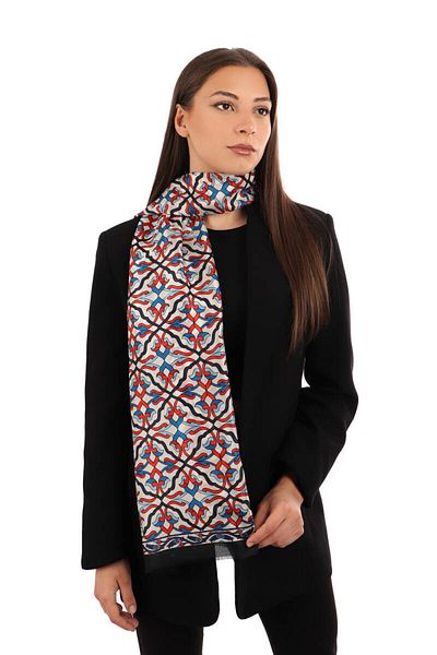 Bursa İpek Black Ivy Pattern Voile Silk Scarf
