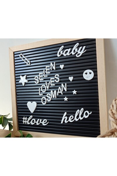 Wooden Factory Harfli Mesaj Panosu – Değiştirilebilir Yazı Tahtası - Ham Ahşap Çerçeveli