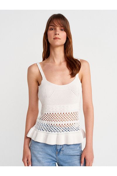Dilvin 10793 Suspended Openwork Knitwear Blouse-Ecru