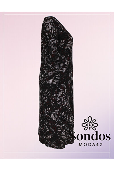 HESNA Kadın Minel Battal Beden Kuplu Boydan Siyah Elbise Desen 01