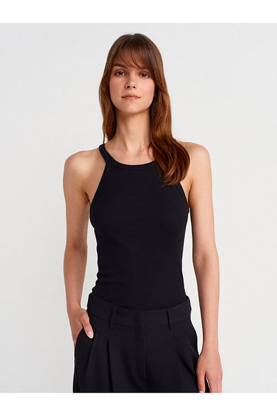 Dilvin 21143 Sleeveless Strap Top-Black