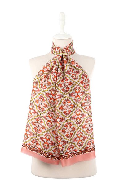 Bursa İpek Salmon Ivy Pattern Voile Silk Scarf