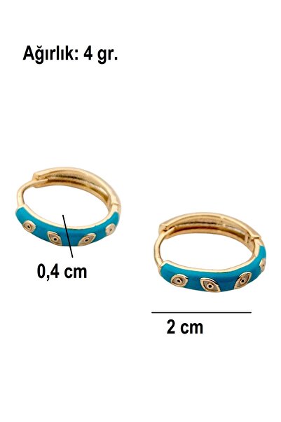 Siya Silver Altın Kaplama Göz Detaylı Mineli Çelik Halka Küpe - 2 cm