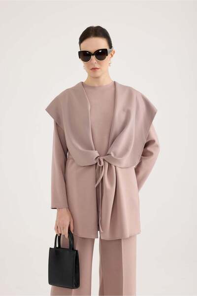 Garzia Kapüşonlu Bel Bağlamalı Örme Kap