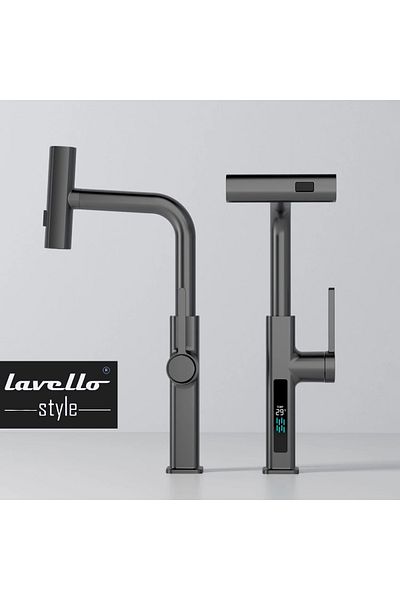 LAVELLO STYLE 3 Modes, Digital Heat Indicator, Spiral, Stainless Chrome Bathtub, Faucet