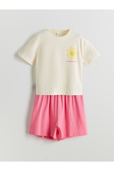 LC Waikiki New Season Crew Neck Girls' Shorts Pajama Set - S5Hy27Z4
