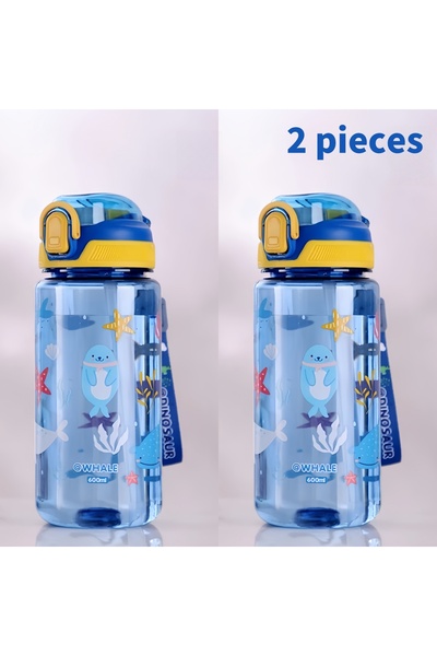 Choice زجاجة مياه للأطفال سعة 0.6 لتر، قطعتين، سعة 600 مل، على شكل ديناصور، ك...