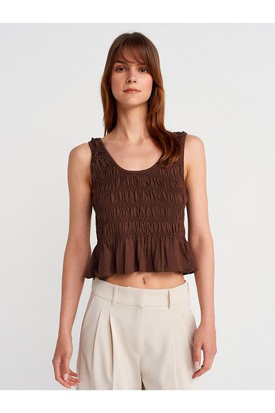 Dilvin 21083 Gipeli Sleeveless Top-Light Brown
