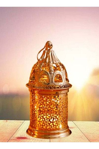 Raffine Ramadan Hollow Music Gold Copper Candlestick Lighting Dome Lamp Muslim Eid Home Decoration