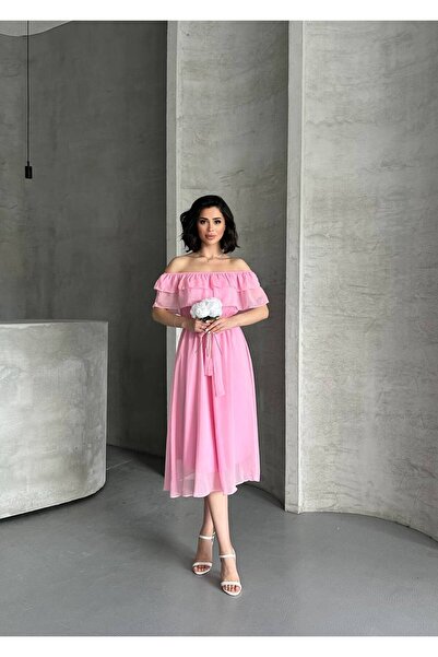 Bella Breeze Rochie midi din șifon cu detaliu de centură elegantă pentru femei