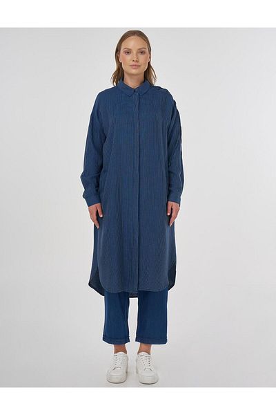 Kayra Lace Detailed Long Tunic Indigo